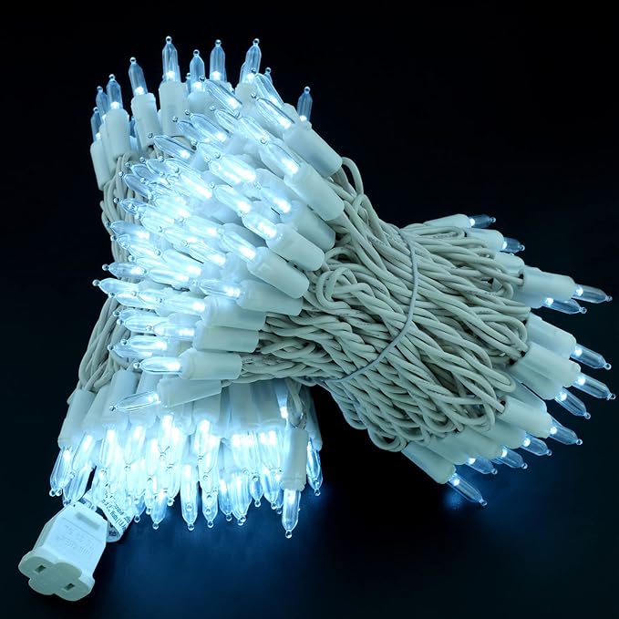 YULETIME 200 White LED Christmas Lights with White Wire, Pack of 2 Strands 33 Feet 100 Lights UL Certified Holiday String Light Set