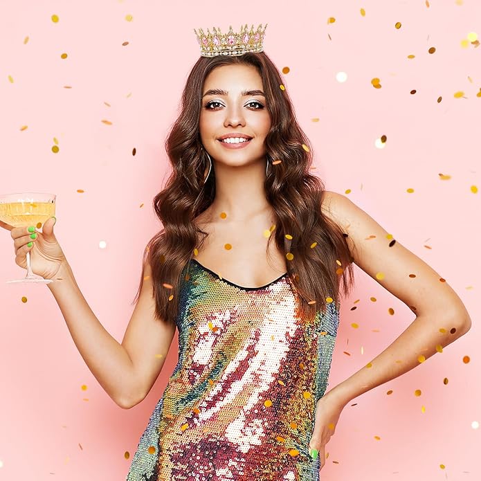 Gold Crown for Women, Crystal Queen Tiaras Headband Wedding Bridal Hair Accessories, Birthday Party Prom Cake Topper