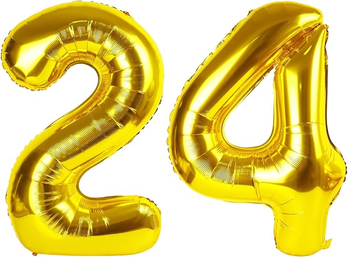 40 Inch Gold Large Number 24 42 Birthday Balloon, Giant Numbers 24 42 Balloons, Foil Mylar Big Balloons for Anniversary Graduation Supplies Decorations