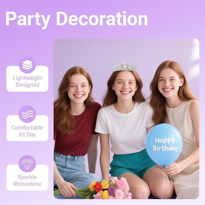 Tiara Crown for Women, Queen Tiara for Birthday Prom Bridal Party Custome Silver