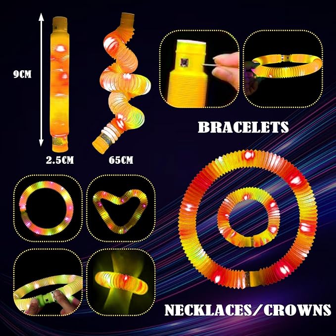 Yellow 24PCS Light Up Pop Fidget Tubes Party Favors-Glow in The Dark Party Supplies for Kids and Adults, Perfect for Festivals, Birthday Parties, Raves, Concerts, and Camping Decorations