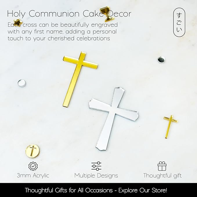 Personalized First Communion Cake Name & Cross | Custom Cake Name Sign | Personalized Christening Cake Topper Baptism Cake Decor | Christening Cake Topper | Personalized Christening Cake Name