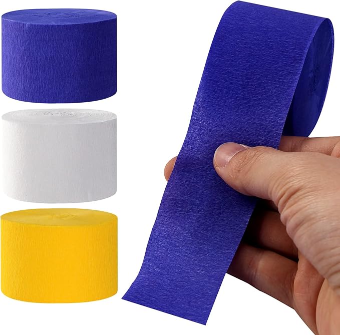 Navy-Blue White-Yellow Party-Decorations Supplies Streamers - 8 Rolls Graduation Wedding Birthday Baby Bridal Shower Crepe Tissue Paper Streamer Garland Decor Panduola