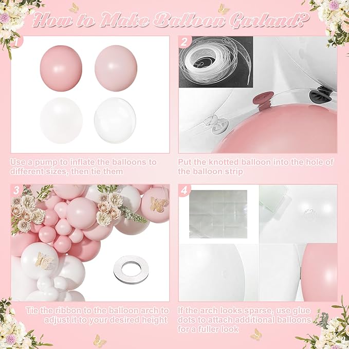 Light Pink Balloon Arch Kit, 126Pcs Baby Pink and White Balloon Garland Kit for Wedding Birthday Baby Shower Gender Reveal Bridal Shower Party Decorations