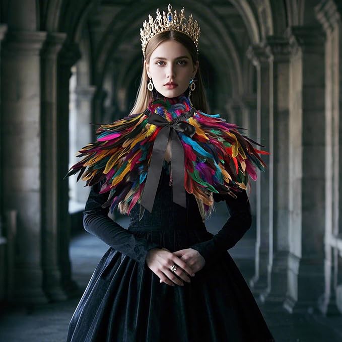 Gothic Natural Feather Shrug Feather Shawl Wrap Cape Victorian Collar for Halloween Cosplay Party Costume Accessories