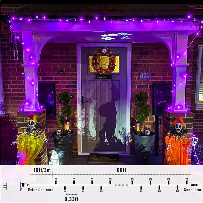 66FT 200 LED Christmas Lights Outdoor, Purple Christmas String Lights Waterproof 8 Modes, Connectable Christmas Decorations Lights Clear Wire for Indoor Home House Room Patio Garden Party