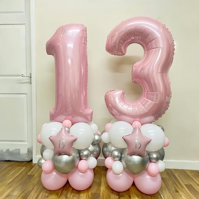 Pastel Pink Number 3 Balloon, 40 Inch Giant Pearl Light Pink Helium Foil Number 0-9 for Girls, Self Inflating 3rd Birthday Balloon for Women Anniversary Baby Shower Princess Party Decorations Supplies