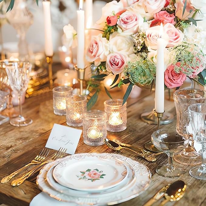 DEVI 48pcs Clear Votive Candle Holders Bulk, Wedding Party Centerpieces Table Decorations, Glass Candle Holder for Tea Lights, Candle Holders Bulk, Wedding Party Supplies