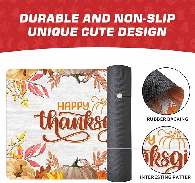InterestPrint Happy-Thanksgiving Door Mat for Indoor Outdoor Home Decor Autumn Harvest Vintage Door Mats for Autumn Halloween Thanksgiving