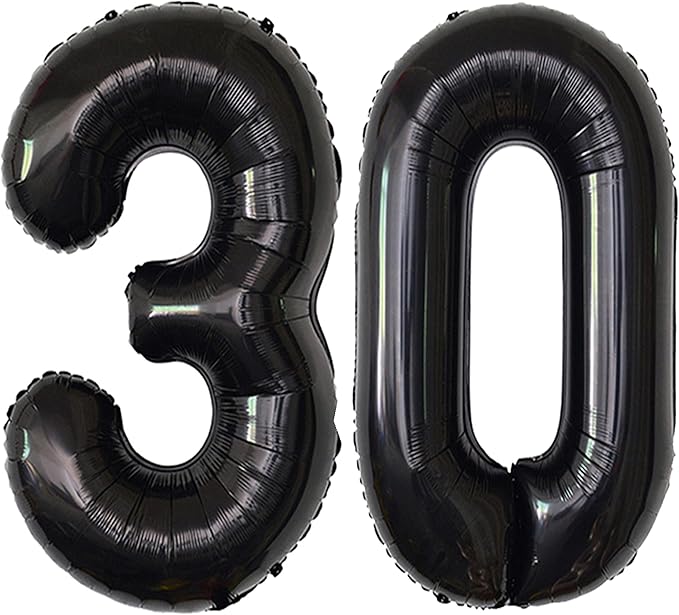 Black 30 Number Balloons Giant Jumbo Number 30 Foil Mylar Balloons for Women Men 30th Birthday Party Supplies 30 Anniversary Events Decorations