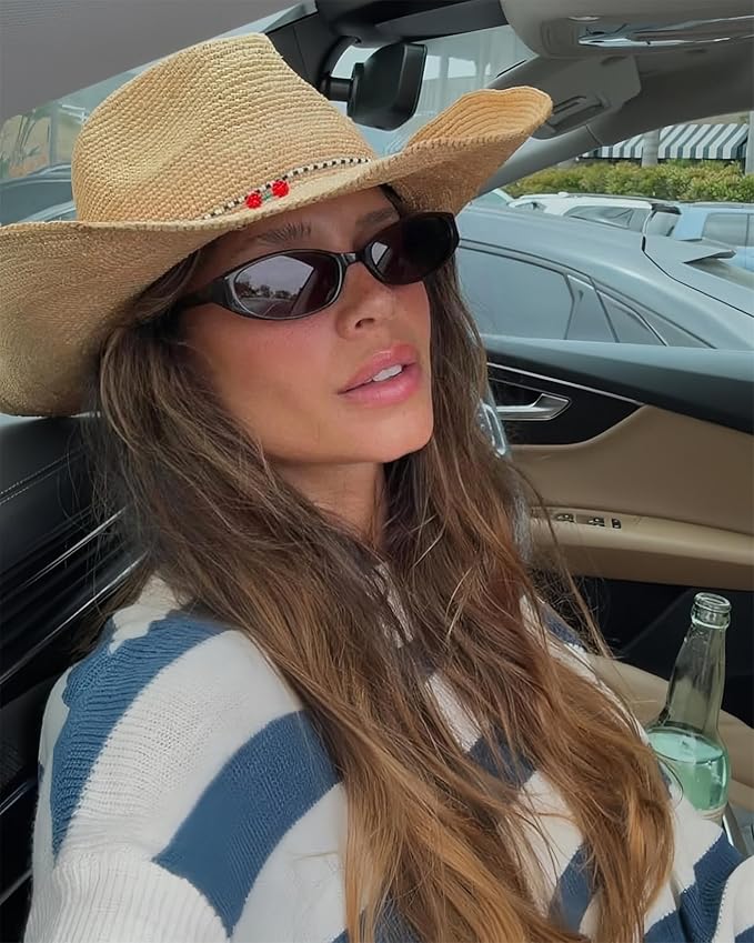 Retro Oval Sunglasses for Women Chic Cat Eye 90s Sunnies Lightweight Narrow Shades Trendy UV protection Sun Glasses
