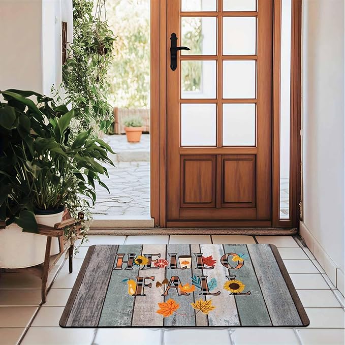 Fall Door Mat Hello Fall Doormat Welcome Mat Front Outdoor Autumn Harvest Vintage Doormats for Autumn Halloween Thanksgiving Farmhouse Decor