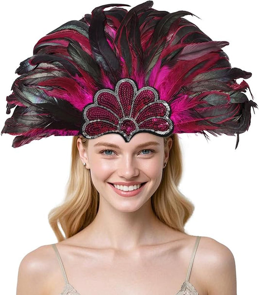 Women's Carnival Feather Headpieces Sequin Headdress for Wedding Masquerade Party Cosplay Feather Headbands