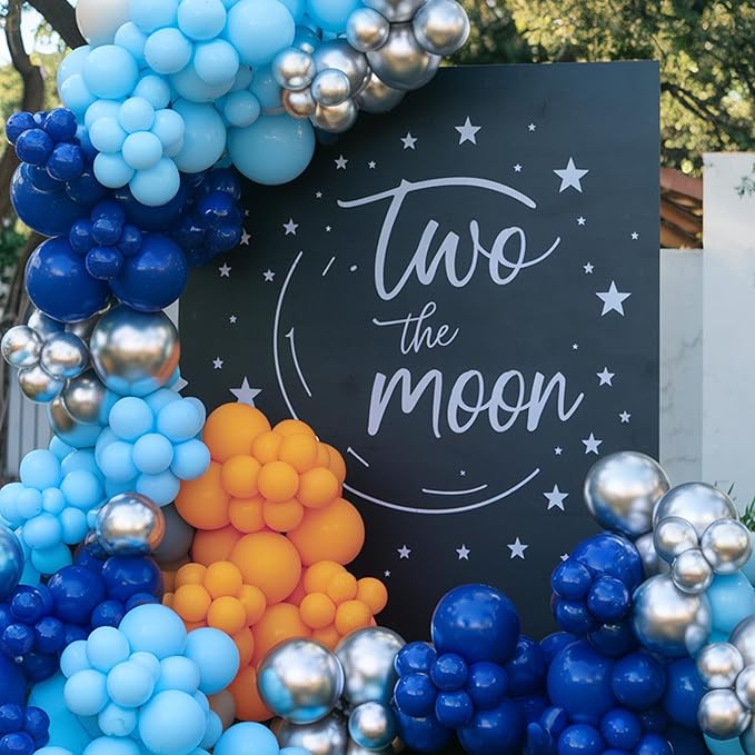 Blue and Orange Balloons, Blue Silver Orange Balloons, Royal Blue light Blue Grey Metallic Balloon for Outer Space Astronaut Theme Boy Birthday Party Baby Shower Wedding Graduation Decorations
