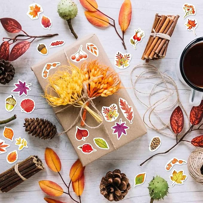 32 Sheets Fall Maple Leaves Stickers - Self Adhesive Autumn Stickers, Party Supplies for Thanksgiving, Harvest & November Decor