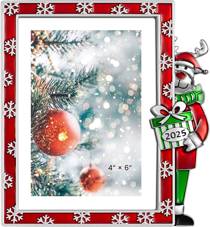4x6 Christmas Photo Frame - 2025 Metal Reindeer Photo Frame High Definition Glass Display Pictures,Home Decor,Holiday Gifts,Christmas Decorations