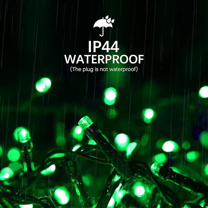 MEHOFOND 105ft 300 LED String Lights - Green LED, 8 Modes, Waterproof, Plug-in, Indoor/Outdoor, Christmas & Halloween Decorations