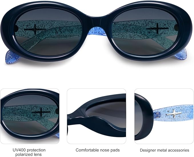SOJOS Small Retro Oval Polarized Sunglasses for Women Men 90s Vintage UV400 Protection Tiny Sun Glasses SJ2286