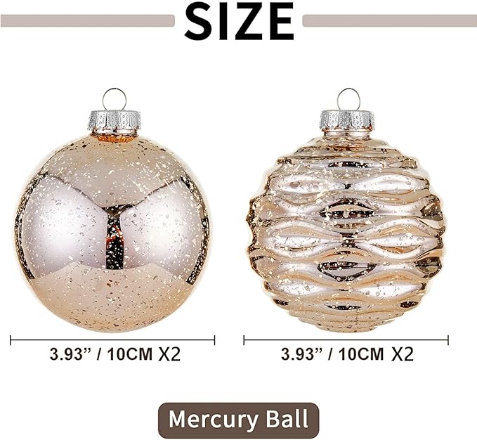 Large Christmas Ball Ornaments, Oversized Shatterproof Plastic Decorative Hanging Mercury Ornaments Ball for Xmas Holiday Party Decorations (Champagne, 4.0")