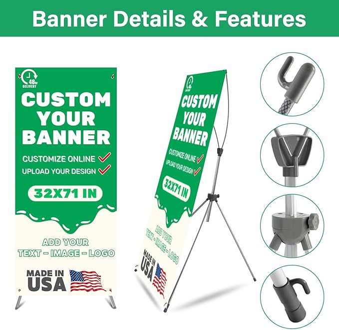 Custom Banner with X Stand 32" X 71",Banners and Signs Customize,Portable Retractable Banner with Travel Bag for Advertising, Party,Graduation Celebration,Exhibition-only stand