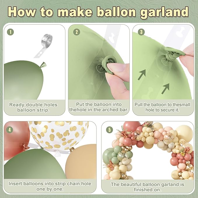 Amandir 173Pcs Dusty Pink Yellow Mist Green Balloon Arch Garland Kit Pastel Peach Mauve Ivory White Sand Confetti Balloons for Fall Bear Baby Shower Summer Birthday Wedding Floral Party Decorations