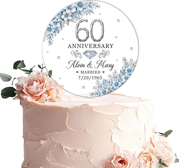 Personalized 60th Wedding Anniversary Acrylic Cake Toppers, 60 th Anniversary Decorations, 60th Wedding Anniversary Decor