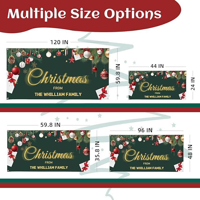 Personalized Merry Christmas Banner, Custom Backdrop Sign for Outside or Inside, Personalized Banner Decorations for Christmas Party