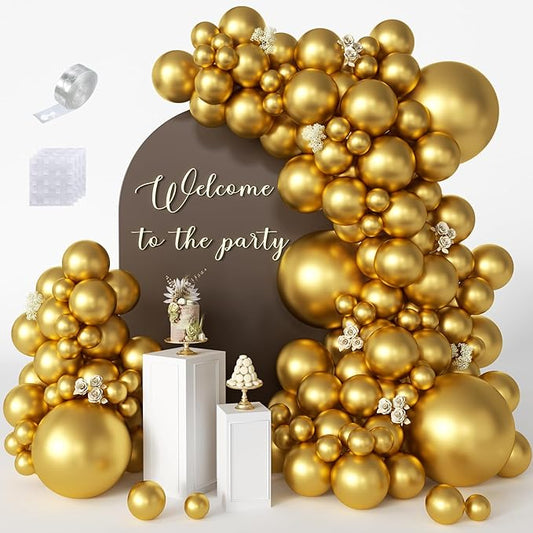 Gold Balloon Arch Kit, 125 Pcs Gold Balloons Different Sizes 18 Inch 12 Inch 10 Inch 5 Inch Metallic Gold Balloons Garland for Birthday Baby Shower Wedding Graduation Party Decoration