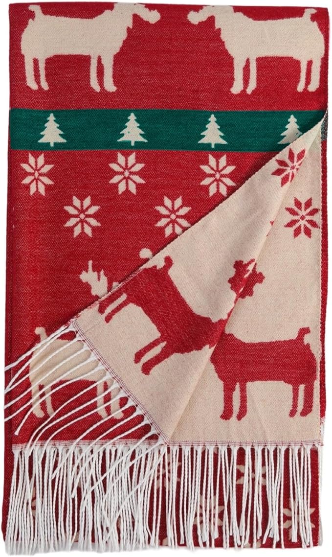 Unisex Christmas Scarves for Women Men Boys Girls Christmas Gifts Winter Scarf with Reindeer and Snowflake Shawl Wrap Xmas