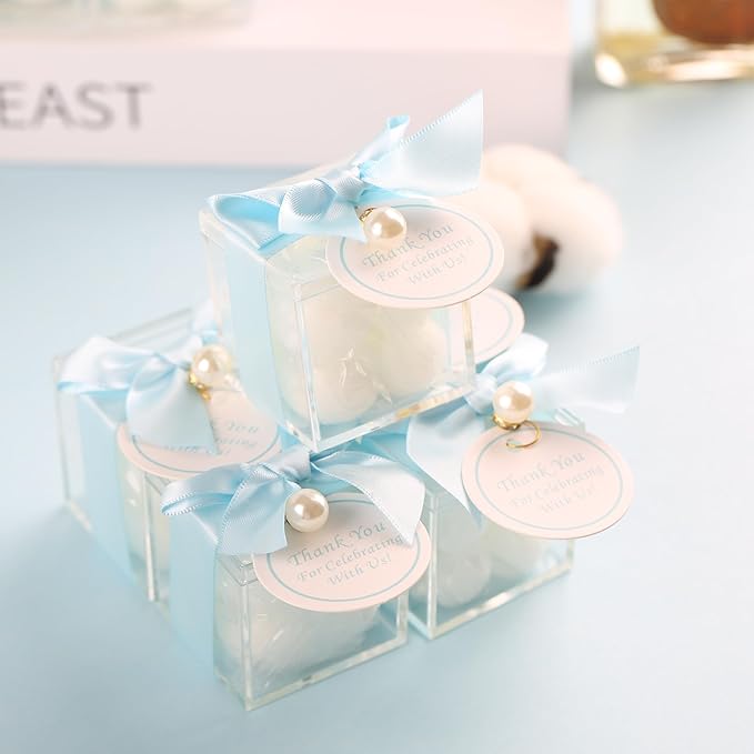 20 Pcs Small Bubble Candles Elegant Party Favors Bulk Set with Decorative Ribbons Thank You Cards for Bridal Shower Guest Gifts (20, Blue)