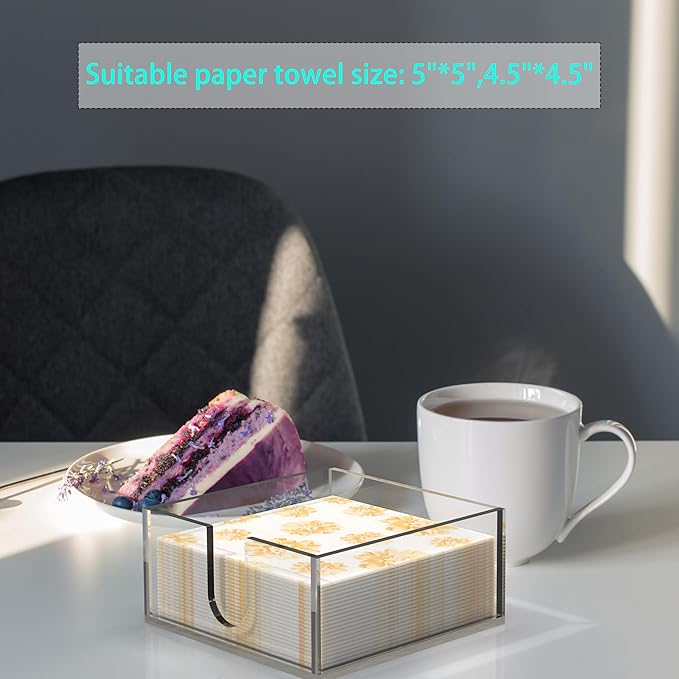 Rubtlamp 1Pcs Acrylic Cocktail Napkin Holder - 0.2Inch Thickness Bathroom Napkins Holder - Square Tissue Dispenser - Luncheon Napkins Holder for Table and Kitchen (Clear, 5.5”X5.5”X2.5”)