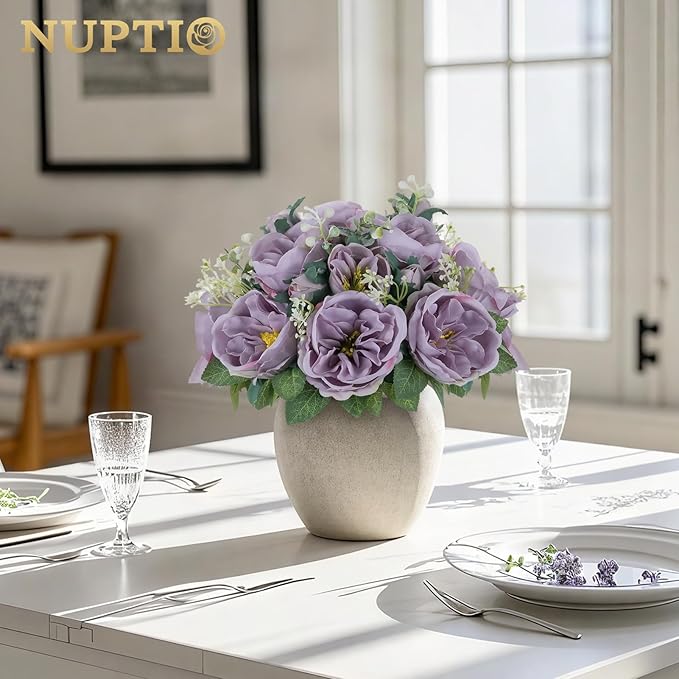 NUPTIO Artificial Flowers Ball Centerpieces: 2 Pcs 9.8 Inch Diameter Fake Kissing Rose Floral Balls for Wedding Party Bridal Shower Valentine Home - Purple Bouquet Arrangement Decorations for Table