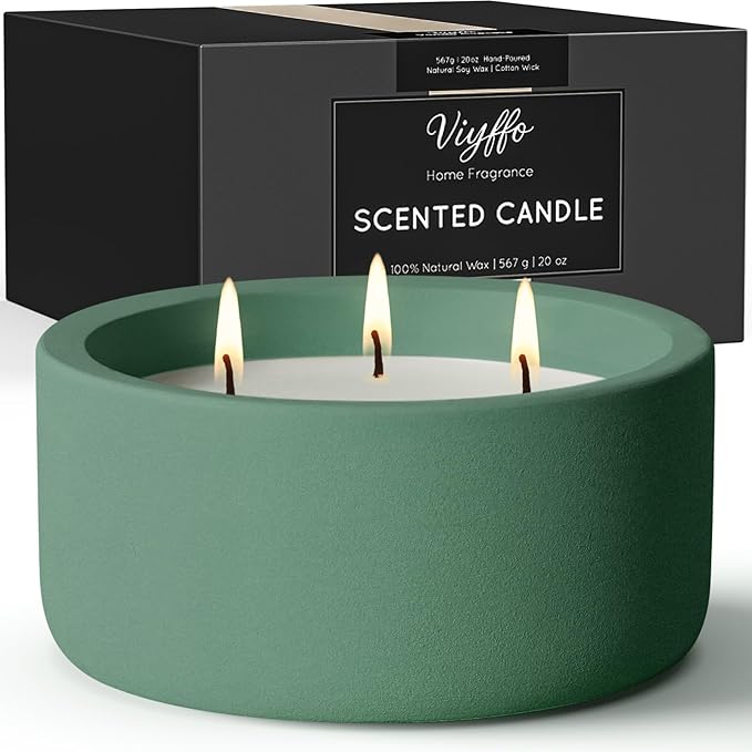 Viyffo Fall Candles - Pine & Cinnamon, 3 Wick Large Scented Candle, 20oz Soy Candles for Women & Men, Non Toxic Aromatherapy Candle, Ceramic Velas Perfect for Autumn Home Decor & Gift