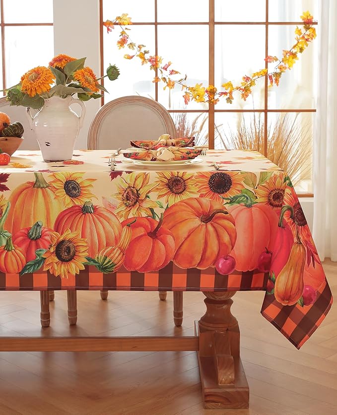 Honellaty Thanksgiving Tablecloth 60x84 Inch Rectangle Table Cloth, Fall Pumpkin Sunflower Table Cover for Dinner, Thanksgiving, Harvest, Holiday Decor