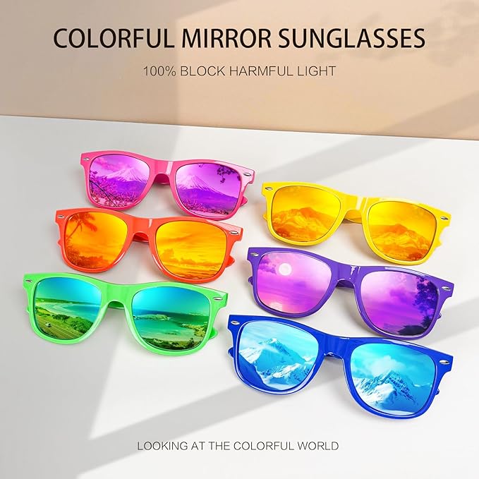 Pibupibu 10/20 Pack Neon Sunglasses for Women Men Bulk, Wholesale 80s Retro Colorful Mirrored Party Glasses Adult Unisex