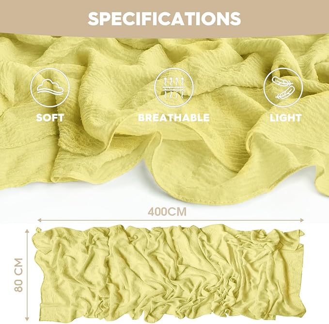 Artoid Mode Boho Light Yellow Gauze Wedding Table Runner, 160 Inch Seasonal Fabric Kitchen Dining Holiday Table Decor for Home Party Indoor