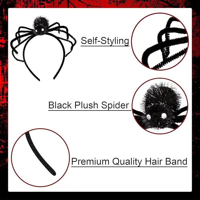 Halloween Headbands, Black Spider Hairband Halloween Accessories for Cosplay Woman Man (Black)