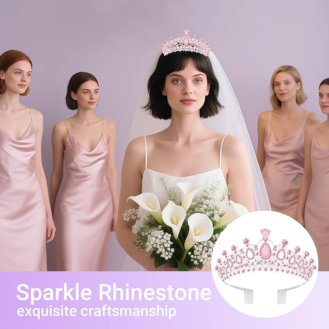Tiara Crown for Women, Queen Tiara for Birthday Prom Bridal Party Custome Pink