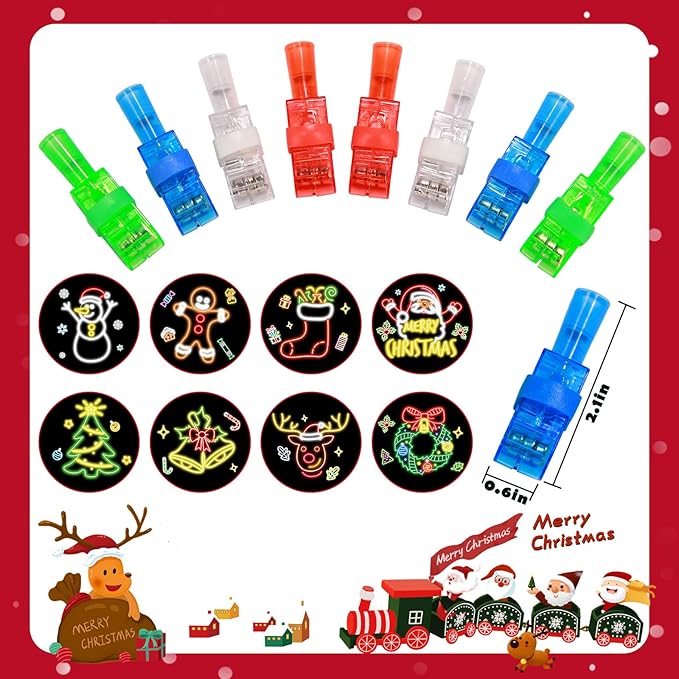 24 Pack Christmas Finger Lights Party Favors for Kids, Christmas Stocking Stuffers, Glow in The Dark Light up Toys Bulk Classroom Prizes Non Candy Gift