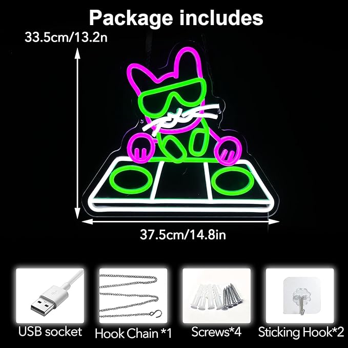 DJing Cat Neon Sign - USB Powered LED Night Light/Music Studio & Bedroom Decor/Wall Art Gift for DJs & Trendy Spaces