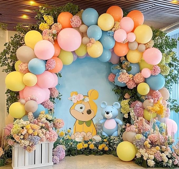 Yellow Blue Pink Balloon Garland Double Stuffed Pastel Pink Blue Yellow Peach Sand White Balloon Arch Kit for Baby Bridal Shower Birthday Wedding Bee Bear Flower Tea Party Decor