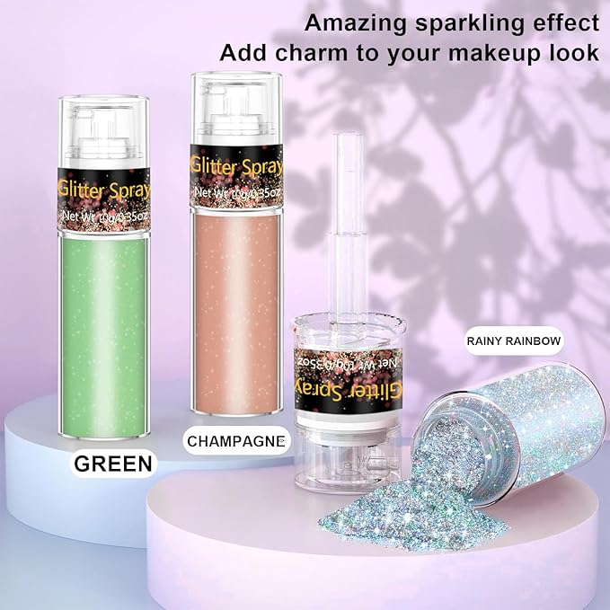 Holographic Body Glitter Spray 10g, Multicolor Sparkle Mist for Hair, Face Body, Long-Lasting Festival Makeup Glitter, Rave Party Shimmer Powder, DIY Craft Costume Glitter