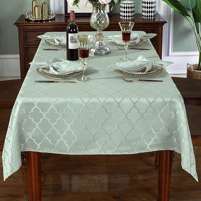 SASTYBALE Jacquard Sage Green Tablecloth, Flower Patterns Table Cloth Spill Proof Wrinkle Resistant Table Cover for Kitchen Dining Tabletop Decoration (Rectangle, 60" x 84" (6-8 Seats))