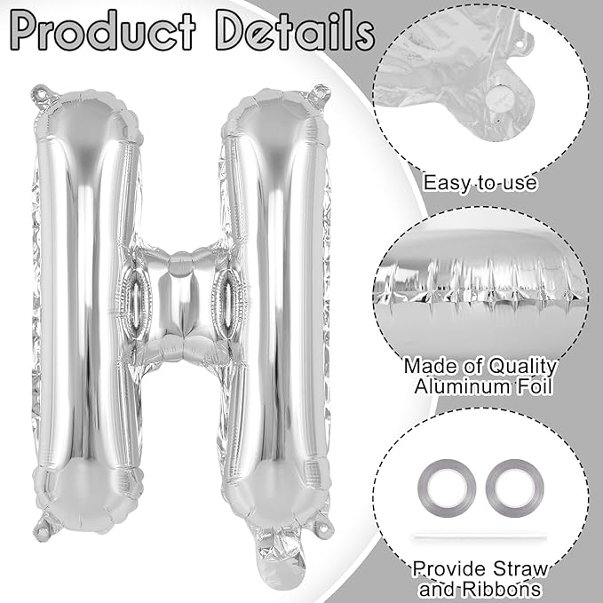 52 Pcs Silver Letter Balloons,16 Inch Foil Alphabet Letter Balloons,Letter A-Z Balloon Banner Custom Phrase Balloon for Birthday Party Wedding Anniversary Decoration (Silver 52pcs)