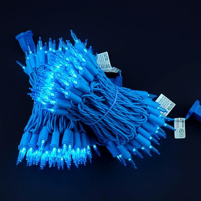 200 Blue LED Christmas Lights with Blue Wire, Pack of 2 Sets 33 ft 100 Count UL Certified Commercial Grade String Light (Blue)