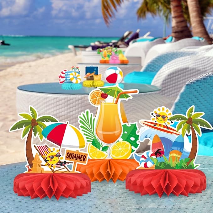 Beach Party Decorations Kit - Beach Themed Honeycomb Centerpieces and Table Decor for Summer & Pool Party Decorations