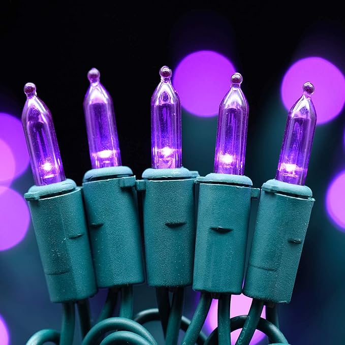 YULETIME Purple LED Christmas Lights 200 Count 50 ft, Pack of 2 Strands 25 ft 100 Lights UL Certified String Light Set (Purple)