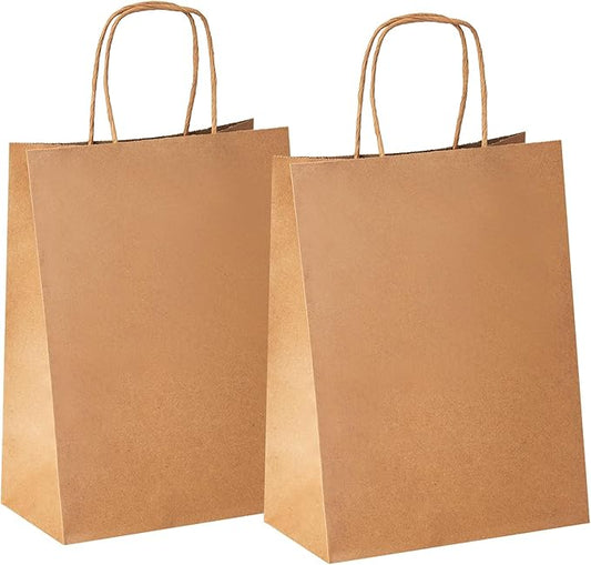 YEEHAW Brown Paper Bags with Handles Bulk 5.8"x3.2"x8.25" 100Pcs Gift Bags Small Size, Brown Gift Bag with Handles for Retail, Party, Shopping, Merchandise