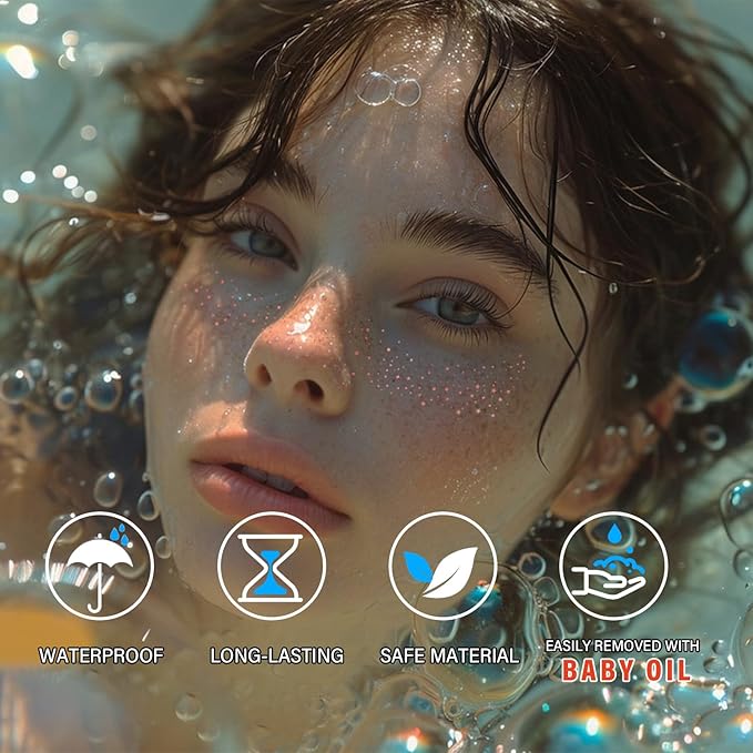 20 Pcs Rose Gold Makeup Patches, Glitter Freckles Face Tattoo, Easy Application and Remove Sparkle Makeup Patches, Waterproof Face Glitter Temporary Tattoos for Women