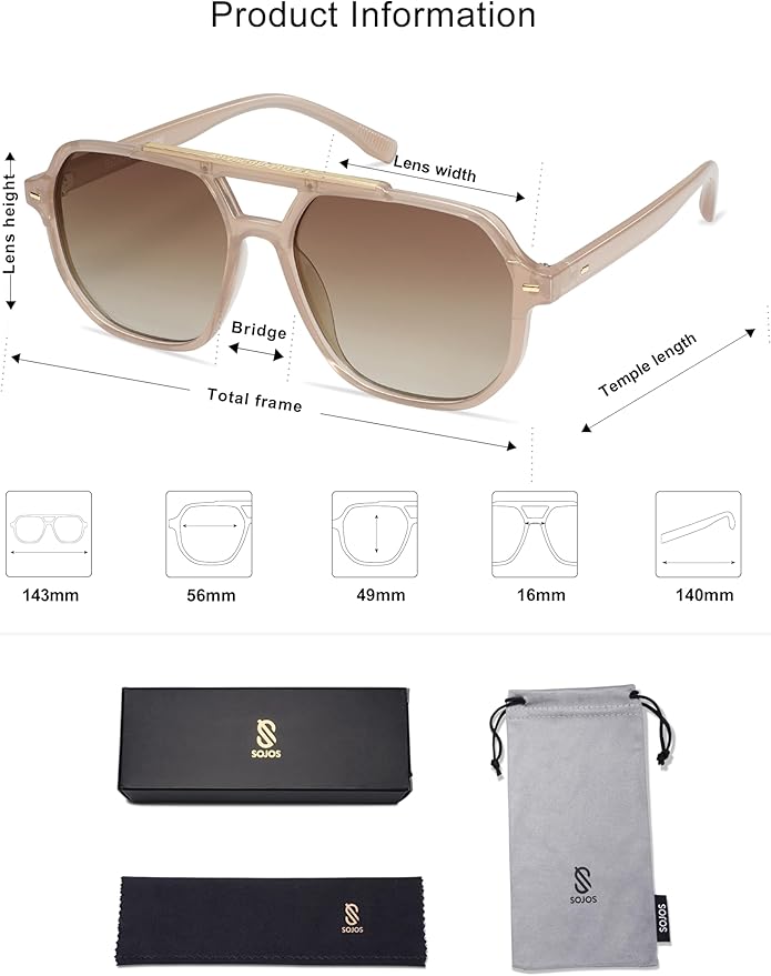 SOJOS Retro Trendy Aviator Polarized Sunglasses Men Women Vintage 70s Square Stylish Frame Sun Glasses SJ2283